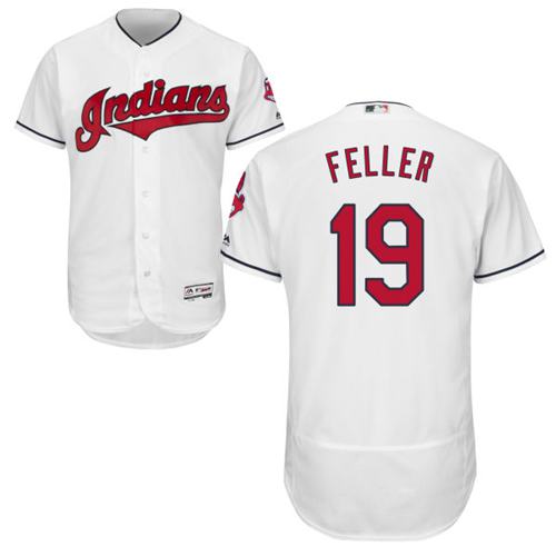Indians #19 Bob Feller White Flexbase Authentic Collection Stitched MLB Jersey - Click Image to Close